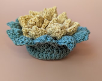 Crochet Sunflower Coaster 3-Piece Set 2-Coaster Set With Basket