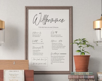 Vacation rental welcome sign, greeting message for guests, vacation rental Airbnb sign, information board, digital Canva template