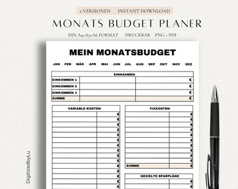 Financial planner German, budget planner, digital financial planner pdf for printing, budget book, monthly budget planner, savings tracker
