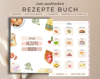 Printable recipe book, German cookbook (PDF), recipe book for your own recipes, recipe planner, recipe journal, meal planner