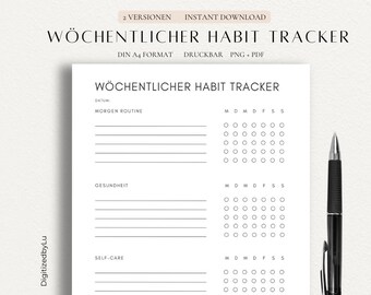 Wekelijkse gewoonte-tracker afdrukbaar, gewoonte-tracker-sjabloon, routine-tracker, A4, direct downloaden