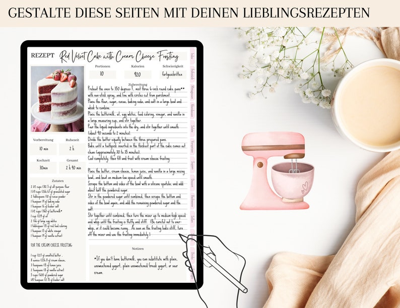 digital recipe book German, digital cookbook pdf, recipe book for Goodnotes, recipe planner, digital recipe journal, meal planner image 6