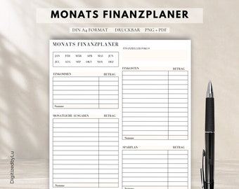 Financial planner German, budget planner to print, household book, monthly budget, savings plan, monthly financial plan, instant download