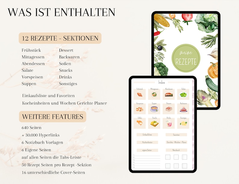 digital recipe book German, digital cookbook pdf, recipe book for Goodnotes, recipe planner, digital recipe journal, meal planner image 3