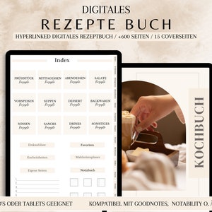 digitales Rezeptbuch deutsch, digitales Kochbuch pdf, Rezeptbuch für Goodnotes,  Rezeptplaner, Digitales Rezept Journal, Mahlzeitenplaner