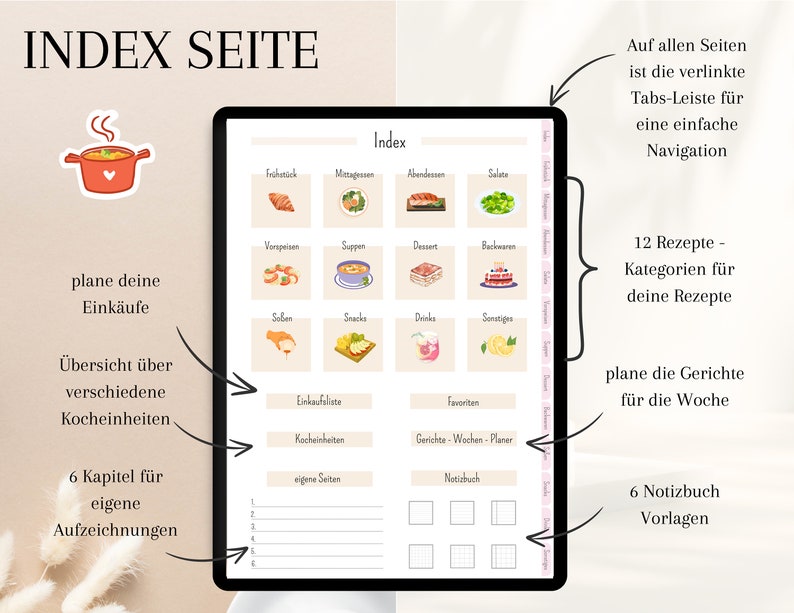 digital recipe book German, digital cookbook pdf, recipe book for Goodnotes, recipe planner, digital recipe journal, meal planner image 2