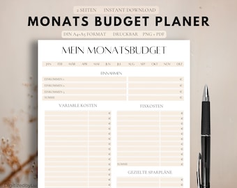 Financieel planner Duits, budgetplanner, digitale financiële planner pdf om af te drukken, huishoudboek, maandelijkse budgetplanner, digitale download