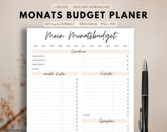 Financial planner German, budget planner, digital financial planner pdf for printing, household book, monthly budget planner, digital download