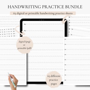 printable handwriting practice sheets, 65 practice pages neat handwriting, digital handwriting practice sheets
