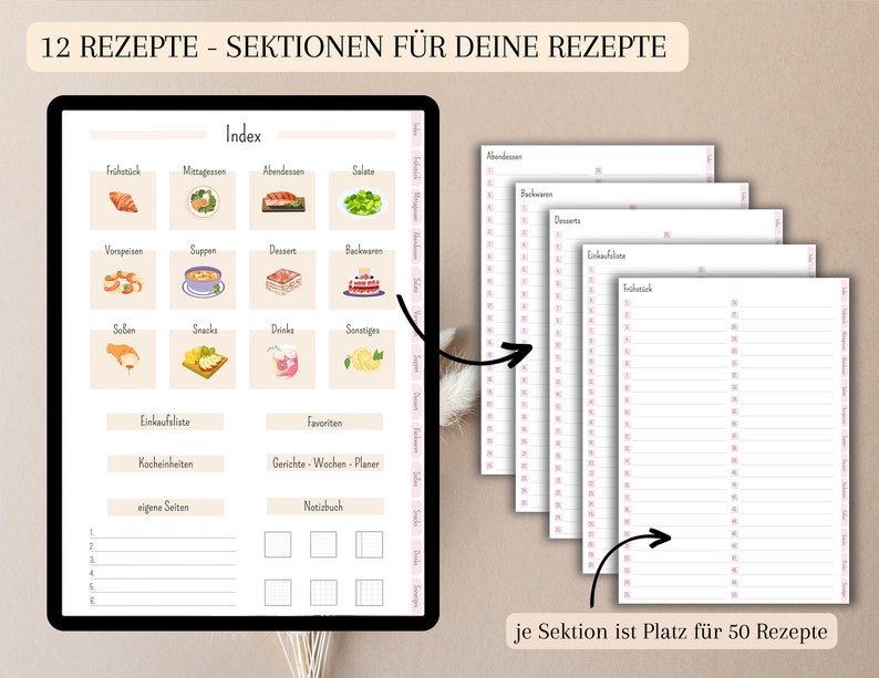 digital recipe book German, digital cookbook pdf, recipe book for Goodnotes, recipe planner, digital recipe journal, meal planner image 4