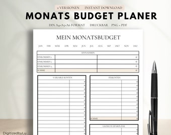 Budget Planner German, Financial Planner to Print, Household Book, Monthly Budget, Savings Tracker, Fixed Costs, Instant Download PDF