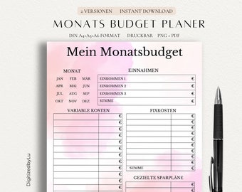 digital financial planner pdf German, financial planner to print out, expense tracker financial planner, monthly budget planner, weekly budget planner