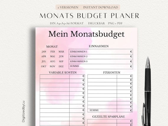 digitaler Finanzplaner pdf Deutsch, Finanzplaner zum Ausdrucken, Ausgabentracker finanzplaner, Monats Budget Planer, Wochenbudget planer