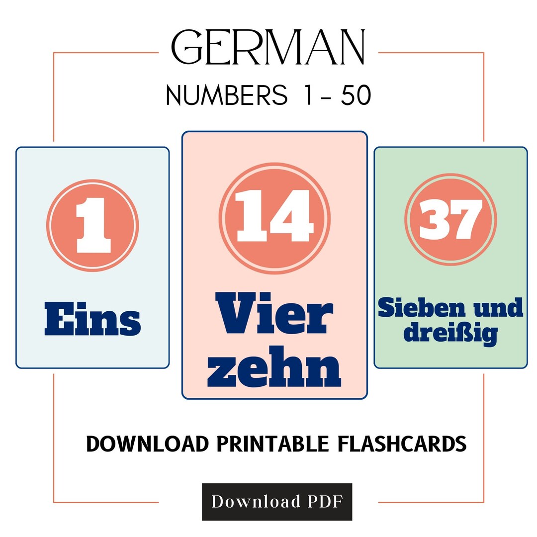Printable German Numbers Flashcards Master Counting From 1 to Etsy