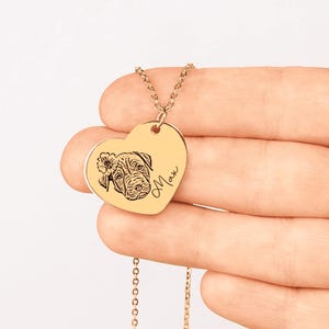 Custom Pet Portrait Heart Necklace Pdersonalized Jewelry Gift Custom Pet Necklace Engraved Pet Portrait Pendant Personalized Pet NameJewelry