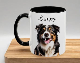 Custom Pet Memorial Mug – Personalized Dog Portrait with Name, Sympathy Gift for Pet Loss, Rainbow Bridge Coffee Cup