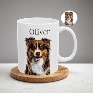 Personalized Dog Mom Mug – Custom Pet Portrait with Name, Dog Lover Gift for Her, Cute Dog Coffee Cup