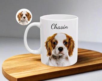 Pet Memorial Mug – Custom Dog Portrait with Name, Loss of Pet Gift, Rainbow Bridge Coffee Cup