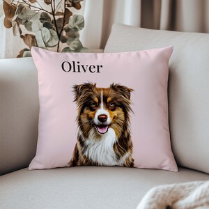 Custom Dog Pillow with Pet Photo & Name – Personalized Dog Portrait Cushion – Gift for Dog Lovers, Pet Parents, Dog Moms and Dog Dads