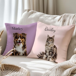 Custom Pet Pillow with Dog or Cat Photo Name -Personalized Pet Portrait Cushion - Unique Gift for Pet Owners & Animal Lovers