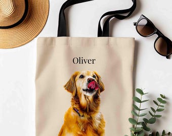 Funny Dog Tote Bag with Pet Photo and Name – Custom Dog Lover Gift – Personalized Tote with Cute Quote – Dog Mom or Dog Owner Gift