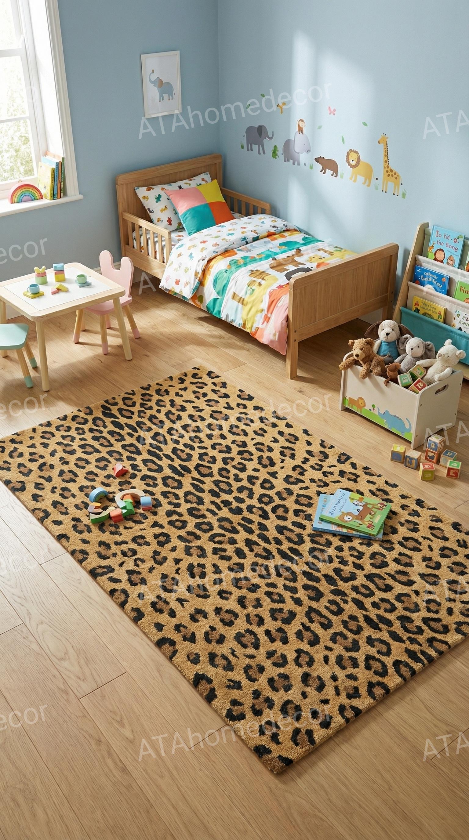 Leopard Print Hand Tufted Rug, Animal Print Wool Area Rug, Modern ...