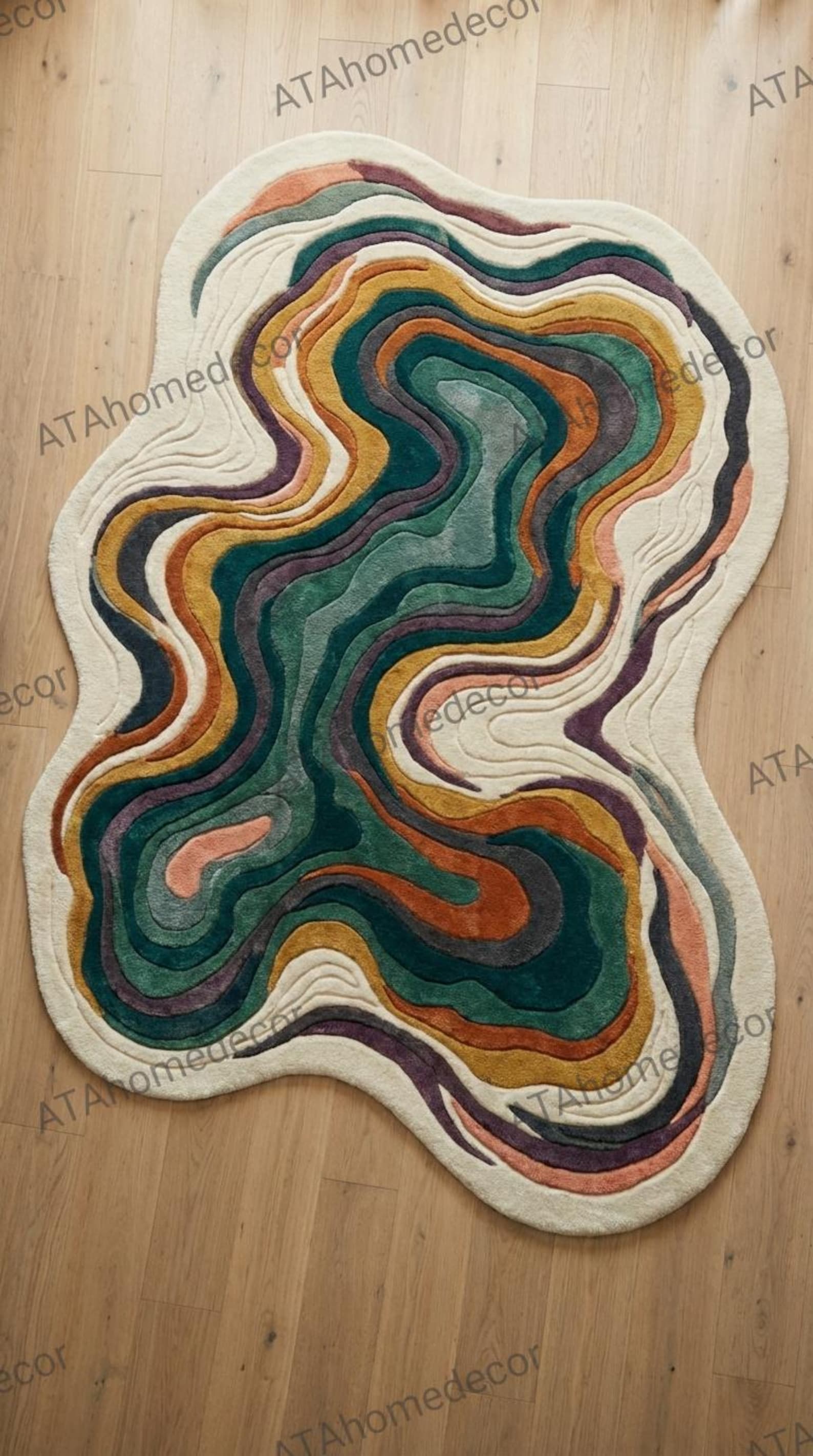 Irregular Abstract Area Rug Abstract Tufted Rug, Irregular Shape Modern Area Rug, Handmade Colorful ...