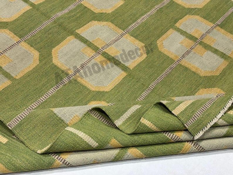 Olive Green Rugs Pattern Handwoven Olive Green Geometric Pattern Flatweave ,durrie Rug in Kilim ...