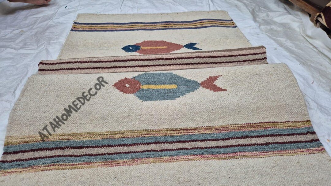 Kilim Fish Rug Handmade Wool Flatweave Runner Rug: Fish Motif Kilim, Boho Decor,durrie ...