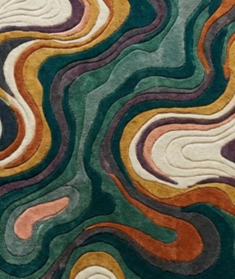 Abstract Tufted Rug, Irregular Shape Modern Area Rug, Handmade Colorful ...