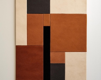 Hand-Tufted Wool Rug: Modern Geometric Terracotta & Charcoal, Tufted Rug Hand Made And Custom RUG , Hand Made Rugs, Area Rug