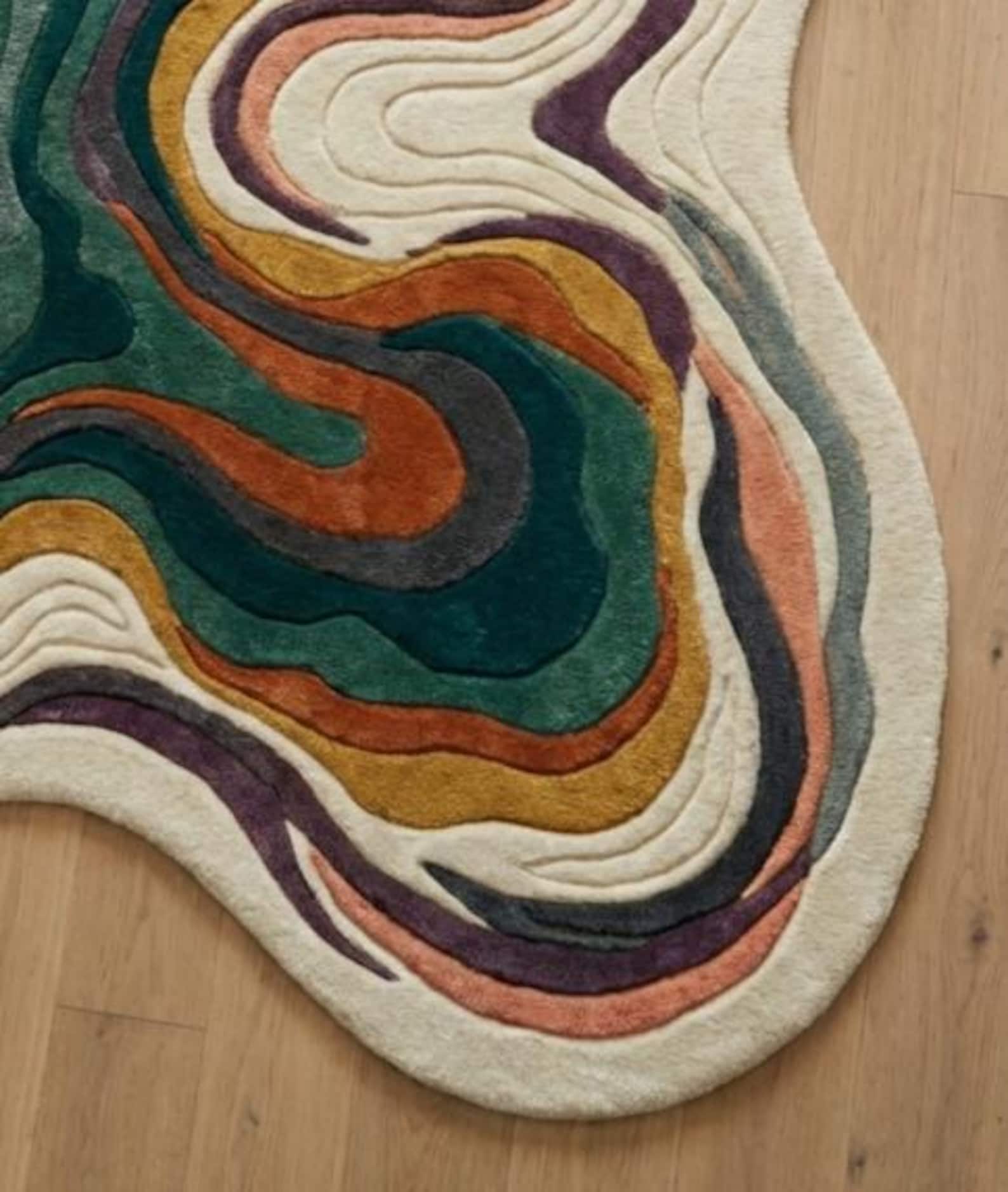 Irregular Abstract Area Rug Abstract Tufted Rug, Irregular Shape Modern Area Rug, Handmade Colorful ...