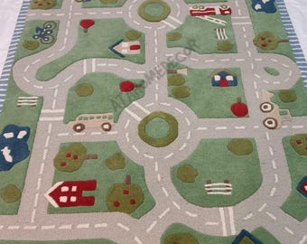 Handmade Tufted Rug Kids Play Rug, Car Track Road Map Area Rug, Children’s Playroom & Nursery Floor Rug, Area Tufted Rug
