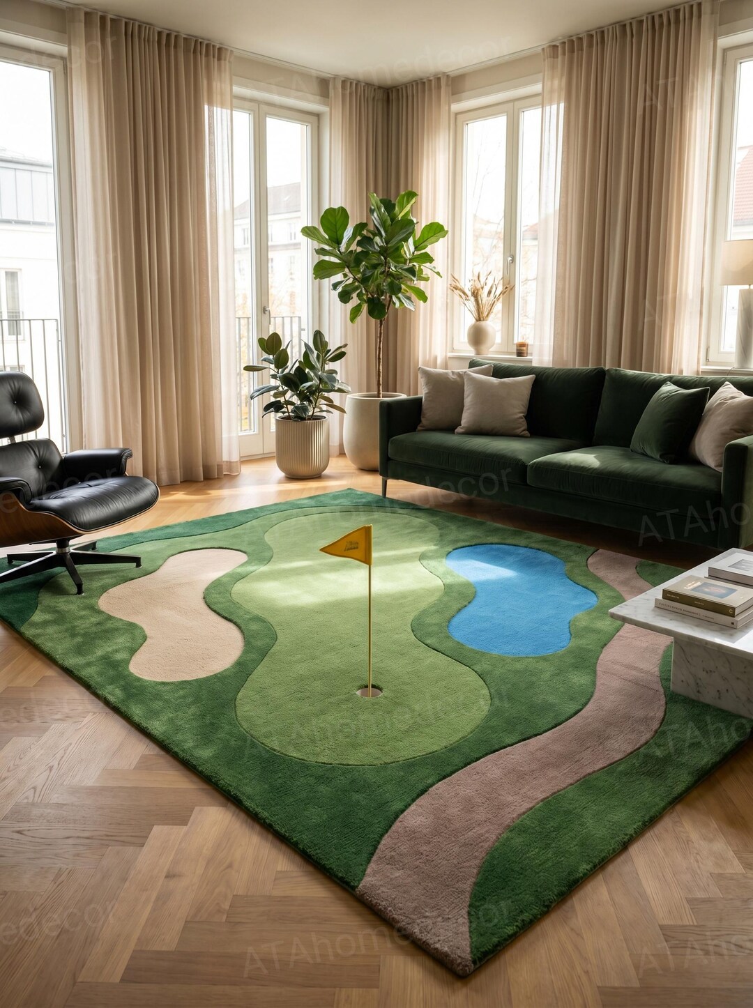 Golf Ramp Rug Golf Course Rug, Green Abstract Area Rug, Modern Kids Play Rug ...