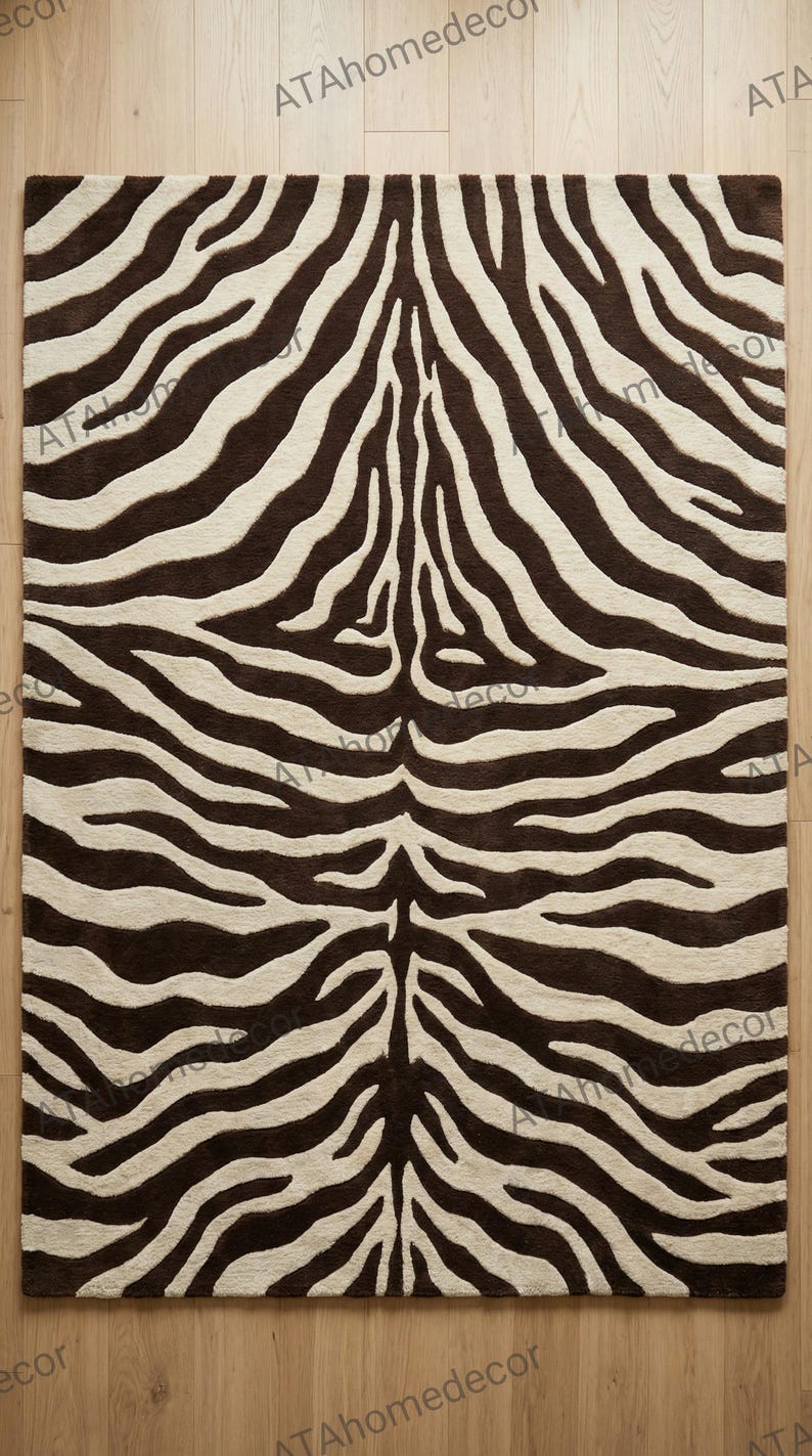 Zebra Print Entry Rug Zebra Print Rug Brown Ivory – Hand Tufted Wool Area Rug – Modern Animal ...