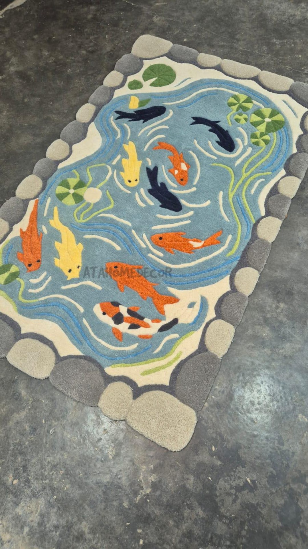 Handmade Koi Fish Pond Rug, Kids Playroom Area Rug, Japanese Nature ...