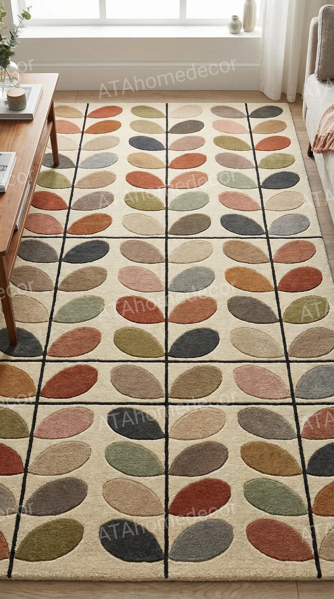 Mid Century Modern Hand Tufted Wool Rug, Geometric Oval Pattern Rug ...