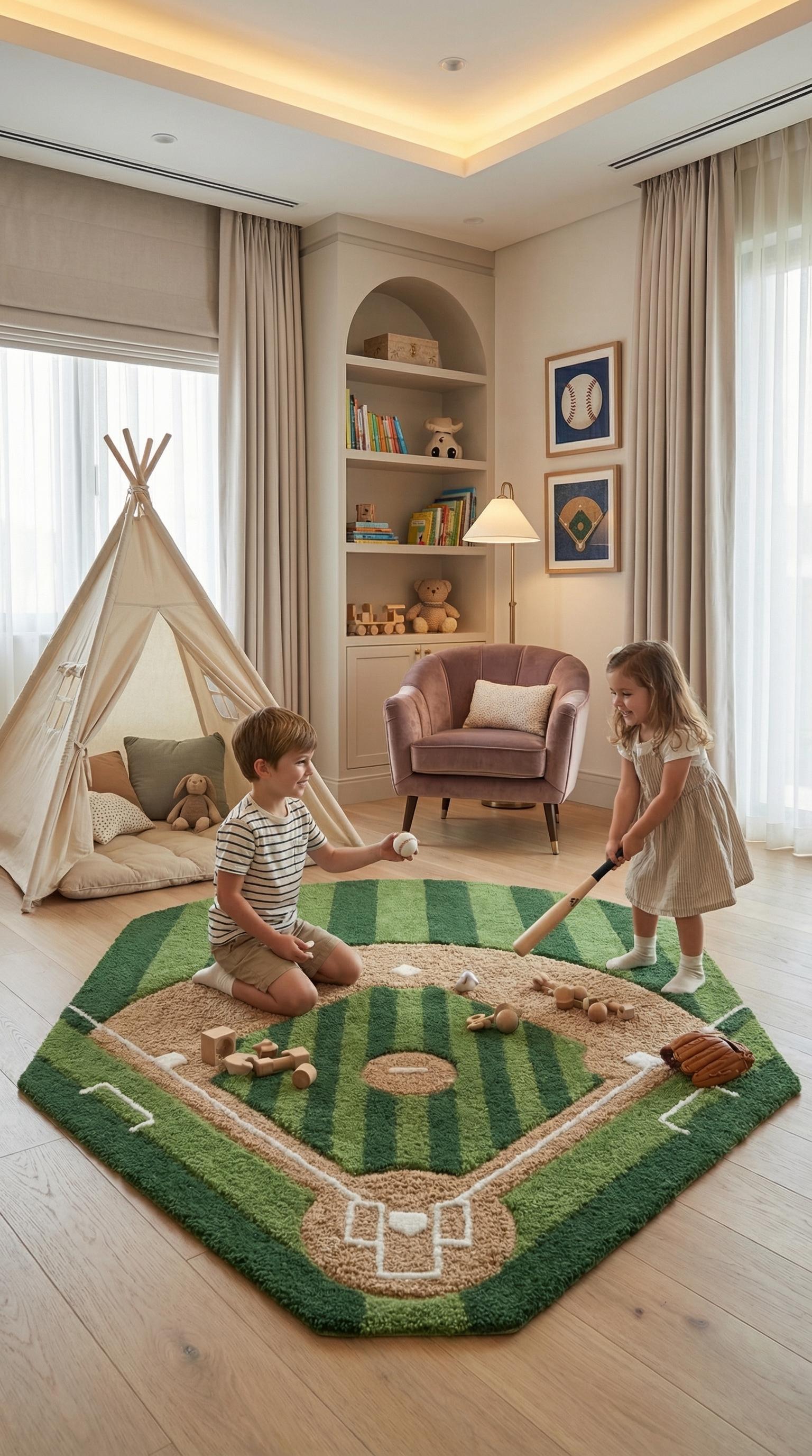 Homebase Rug Baseball Baseball Field Rug, Sports Theme Kids Room Rug, Baseball Diamond Carpet ...