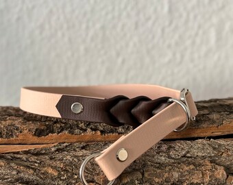 immediately available | two-tone choke collar made of Biothane for dogs | 19 mm | braided | Powder Tan x Dark Brown | Head circumference max. 46 cm