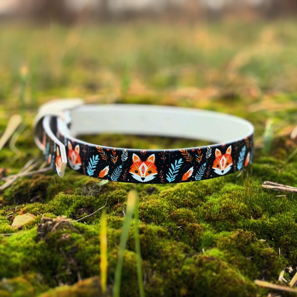 Biothane UV-Druck Boho Fox | Muster | verstellbares Biothane Halsband mit Schnalle für Hunde | 19 mm | 31 - 41 cm