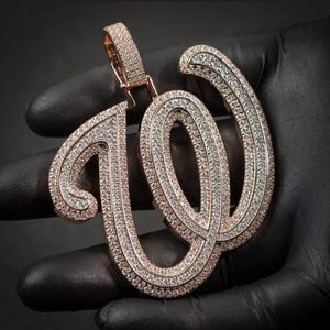 Colgante con letra inicial personalizada _W_ de moissanita auténtica de 3,0 ct, chapado en oro rosa de 14 quilates, ideal como regalo de cumpleaños, sin cadena