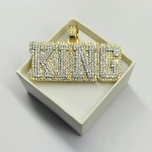 Colgante personalizado con letra King de Iced Out: moissanita auténtica y plata 925 con baño de oro amarillo: dije colgante de diamantes estilo hip hop
