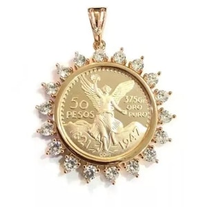 Round Lab-Created Diamond Lady Liberty COIN Shape Pendant 14K Yellow Gold Finish