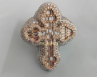 Customized 5.00CT Round Cut Moissanite Cross Ring | 14K Two-Tone Gold Plated | Sterling Silver | Handmade
