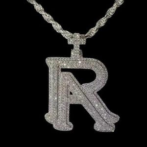Colgante con la letra _R_ de moissanita auténtica y redonda de 2,0 ct para hombre, plata de ley 925 auténtica, regalo ideal de cumpleaños, sin cadena