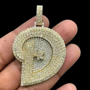 2.50 Ct Round Cut Moissanite Custom Letter D Men's Pendant Yellow Gold Plated Birthday Gifts No chain