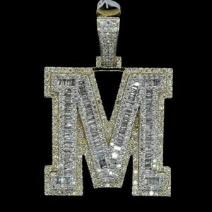 2.0 Ct Round Cut Moissanite M Initial Letter Pendant 14K Yellow Gold Plated Birthday Gifts No Chain