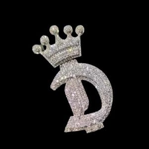 2.0 Ct Round Cut Moissanite Custom D Letter Men's Pendant 14K White Gold Plated  Birthday Gifts No Chain