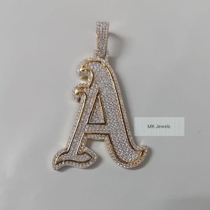 Colgante de moissanita personalizado de 2 pulgadas/Colgante de letra "A" personalizado para hombre de 3 ct/Amuleto personalizado/Colgante de hip hop/Colgante de moissanita/Regalo de cumpleaños