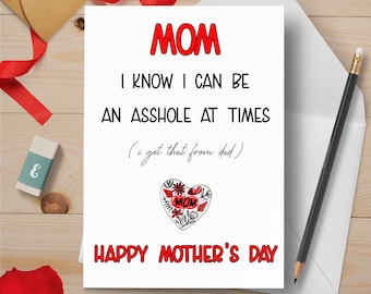 Funny Mothers Day Card, Mother's Day Card, Card for Mom, Thank You Mom ...
